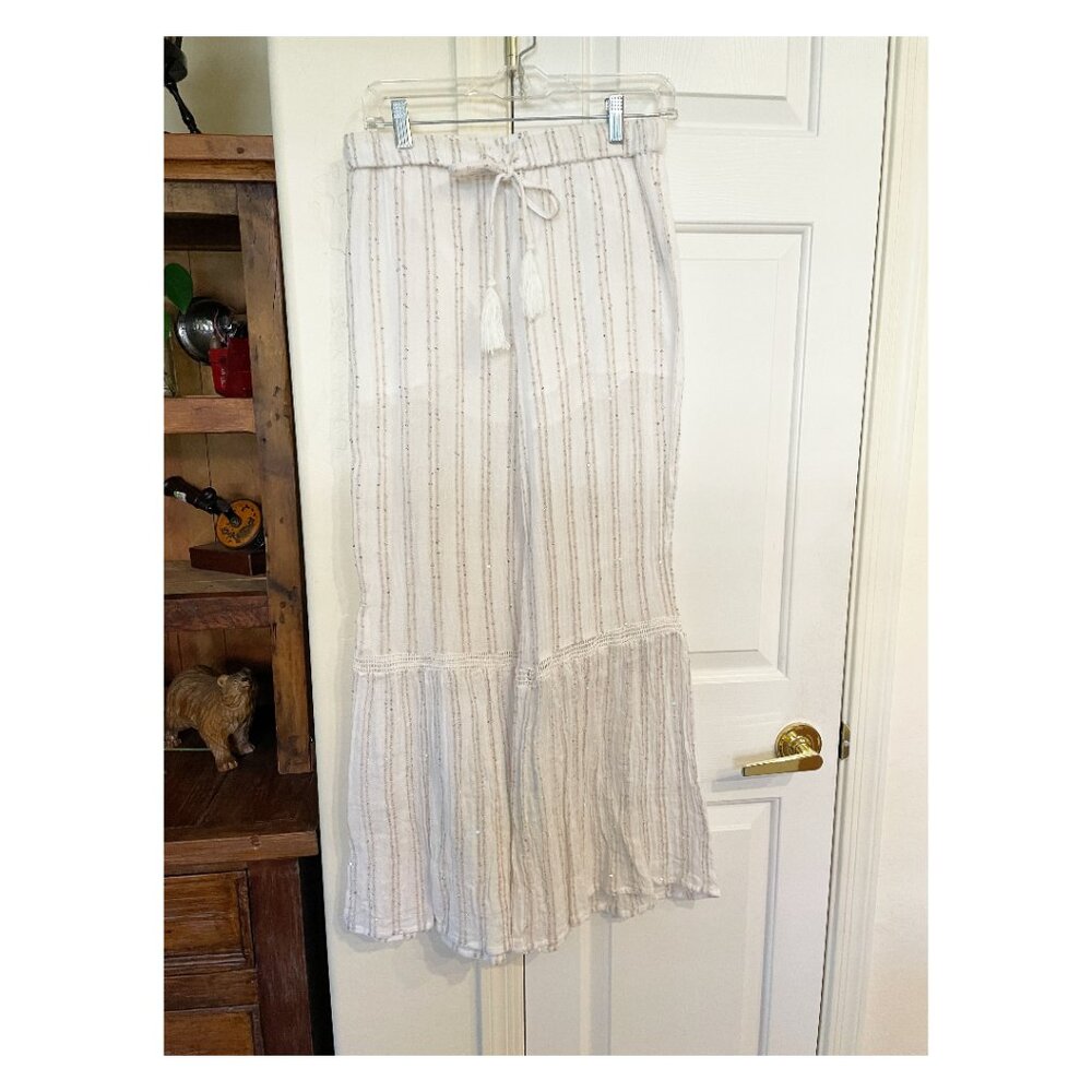 SURF GYPSY White Bell Sparkle Sequin Pants Flowy Boho Hippy Festival Dance Beach